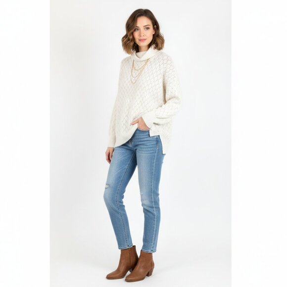 *Wonderly Cream Open Knit Long Sleeve Turtleneck - Picture 1 of 6